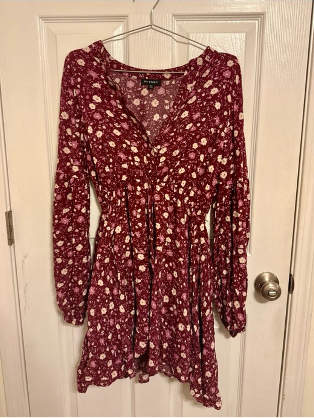 Blu Pepper Burgundy Floral Long Sleeve Dress